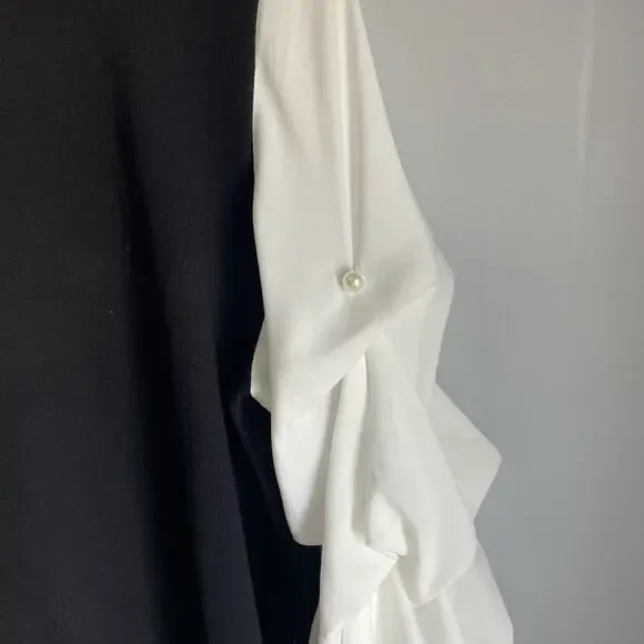 Cece Black White Sweater Blouse Puff Sleeves Pearl Academia Preppy Minimalist L - Picture 5 of 5